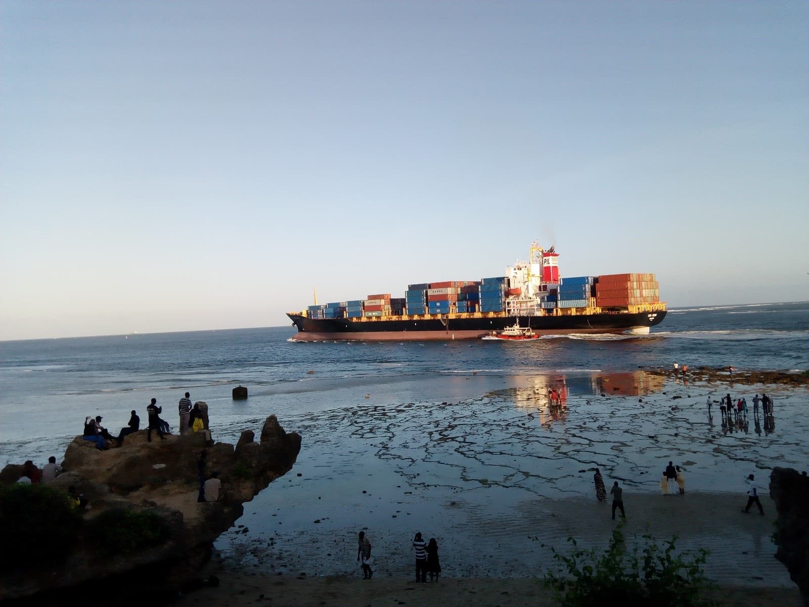 Container ship leaving the port of Mombasa, Kenya